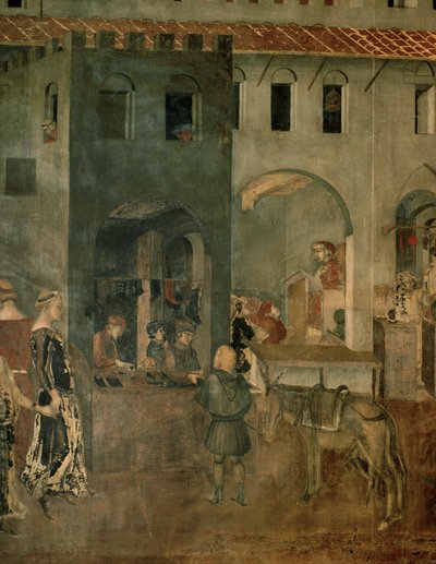 Życie w mieście (fresk) autorstwa Ambrogio Lorenzetti