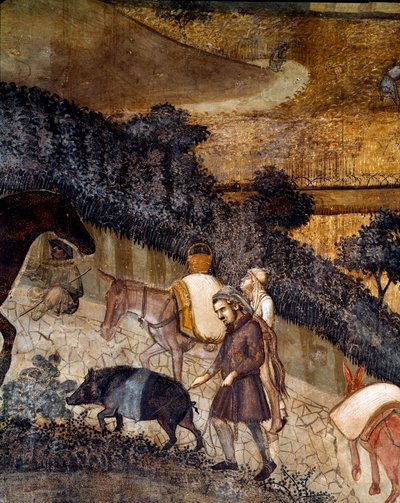 Chłopi orający pola. Szczegóły Skutki dobrego i złego rządu dla miasta i wsi. (Fresk autorstwa Ambrogio Lorenzetti