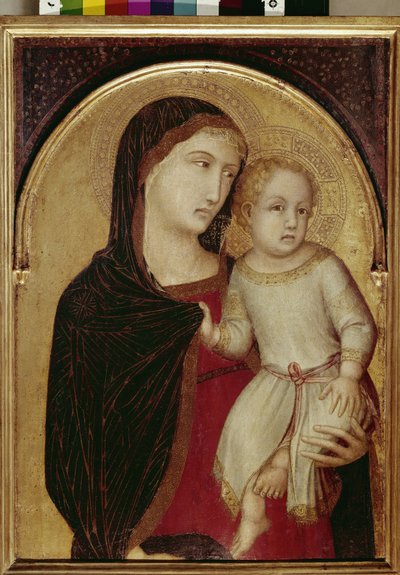 Dziewica z Dzieciątkiem (tempera i złoty liść na drewnie, ok. 1335) autorstwa Ambrogio Lorenzetti