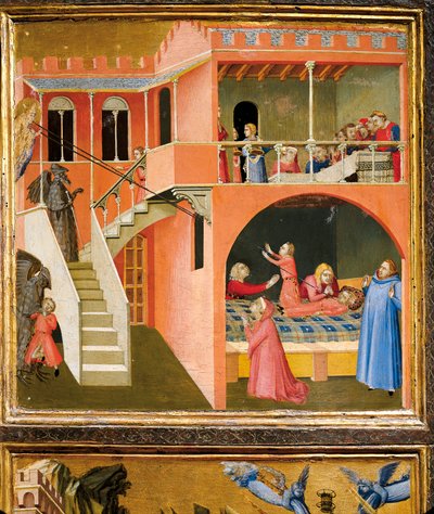 Mikołaja ożywiającego chłopca atakowanego przez demona, szczegół z cudów św. Mikołaja z Bari autorstwa Ambrogio Lorenzetti