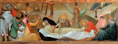 Pieta (Predella z poliptyku Dziewica z Dzieciątkiem) - tempera i złoto na desce autorstwa Ambrogio Lorenzetti