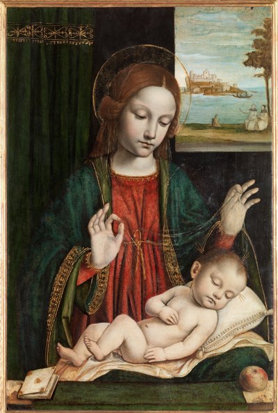 Madonna i śpiące dziecko (Madonna z zasłony) autorstwa Ambrogio da Fossano (c.1460 1523)
