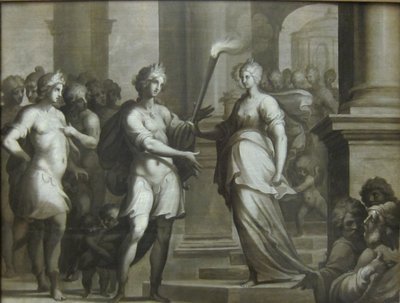 Theagene otrzymuje pochodnię od Chariclée autorstwa Ambroise Dubois