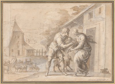 Pasterz Lamon wręcza niemowlę Daphnis swojej żonie Myrtele autorstwa Ambroise Dubois
