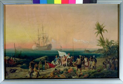 Jean de Bethencourt (ok.1360-1425), Norman Navigator, odkrywając wyspę Lanzarote w 1402, 1848 autorstwa Ambroise Louis Garneray