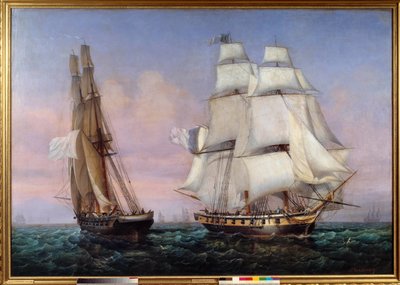 Powrót z wyspy Elba 28.02.1815 Napoleon I (1769-1821) na pokładzie statku „”Niestały””” przecina „”Zefir”””. Obraz Ambroise Louis Garneray (1783-1857) 1837 Nd. 1,87x2,27 m² autorstwa Ambroise Louis Garneray