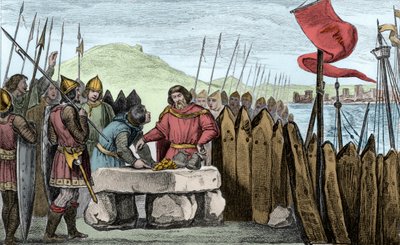 Karol III Gruby (839-88) spłaca wikingów w 886 - Karol III 3 le Gros (839-888) Cesarz Zachodu (881-887) i Regent Francji (884-887) rozbili obóz pod murami Paryża nie odważając się walczyć z Normanami, woląc kupić ich emeryturę autorstwa Ambroise Tardieu