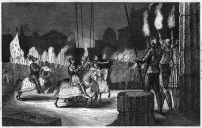 Karol VIII wkracza do Rzymu w 1494, aby zostać cesarzem Orientu - Karol VIII (1470-1498) wszedł do Rzymu 31 grudnia 1494. Został ogłoszony cesarzem Orientu, zanim udał się do Neapolu, aby dochodzić tam swoich praw - Grawerowanie z 1825 r. w “ Historia Fran autorstwa Ambroise Tardieu
