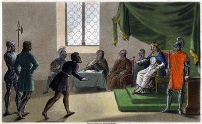Childebert II sprawiedliwy wymierza sprawiedliwość swoim poddanym (711). Zaprojektowany i wygrawerowany przez Ambroise Tardieu w 1825 roku. autorstwa Ambroise Tardieu