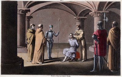 Childeric III detronizuje i zamyka Pepin le Brief w klasztorze w Saint Omer w latach 742-749. Rysunki i grób Ambroise Tardieu w 1825 roku. autorstwa Ambroise Tardieu