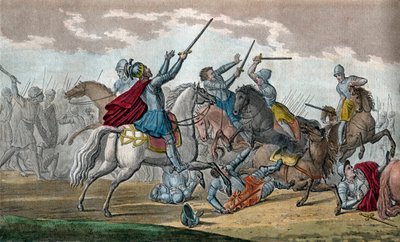 Clovis I (466-511), król Franków, dynastia Merowingów - Podczas bitwy pod Tolbiac z Alamami przysiągł, że nawróci się na katolicyzm, jeśli Bóg da mu zwycięstwo - Rysuj i grób Ambroise Tardieu w 1825 r. autorstwa Ambroise Tardieu