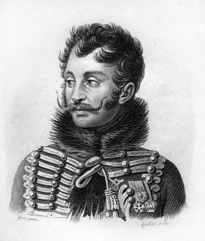 Generał hrabia Antoine de Lasalle (1775-1809), zabity w Wagram.- w „Portretach francuskich generałów po zwycięstwach i bitwach Francuzów”. Grawerowane przez Ambroise Tardieu w 1818 roku. Kolekcja Stella. autorstwa Ambroise Tardieu