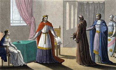 Ludwik VII rozpoczął II krucjatę za radą św. Bernarda de Clairvaux (San Bernardo di Chiaravalle) i pomimo sprzeciwu księdza Sugera, któremu zostawił administrację królestwa pod jego nieobecność oraz królową Alienor Akwitanii autorstwa Ambroise Tardieu