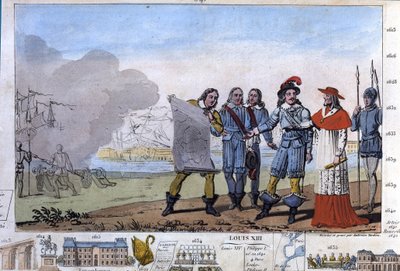 Ludwik XIII (1601-1643) i kardynał Richelieu w siedzibie La Rochelle, place d