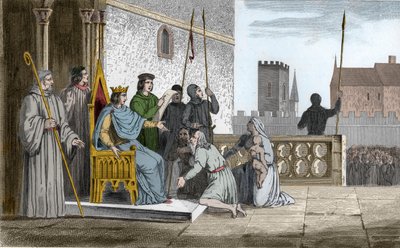 Ludwik X (1289-1316) Złośliwy emancypuje poddanych - Ludwik X dit ""Le Hutin" (1289-1316), dynastia Kapetów, uchodził za uwolnienie wszystkich poddanych swego królestwa, których zmusił do odkupienia ich wolności - Grawerowanie z 1825 r. w „Histoire de F autorstwa Ambroise Tardieu