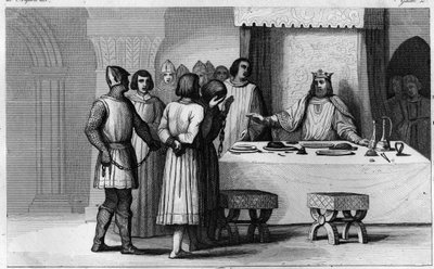 Robert II Pobożny (ok. 970-1031) uwalnia konspiratorów - Robert II dit „Pobożny” (ok. 972-1031), dynastia Kapetów - Wiedząc, że 2 konspiratorów zostało skazanych na śmierć, uczynił ich communier, traktuj pięknie, a potem oddaj się wolności - ang autorstwa Ambroise Tardieu