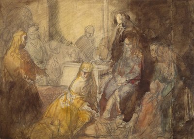 Maria Magdalena namaszczenie stóp Chrystusa (ołówek i akwarela) autorstwa Ambrose McEvoy