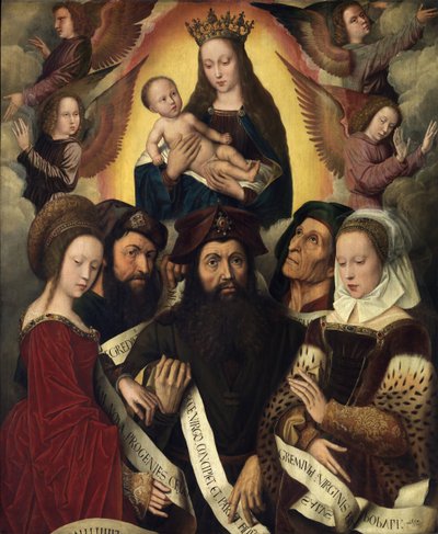 Niderlandzki: Maryja z Dzieciątkiem w otoczeniu aniołów, proroków i sybilli Deipara Virgo autorstwa Ambrosius Benson