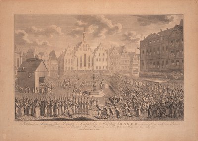 Procesja koronacyjna Franciszka II z katedry we Frankfurcie do Römerberg w lipcu 1792 r. autorstwa Ambrosius Gabler