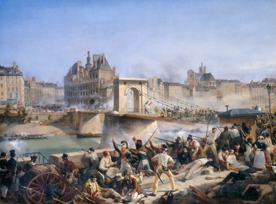 Atak na Hotel de Ville i walka na Pont d’Arcole, 28 lipca 1830 r. autorstwa Amédée Bourgeois