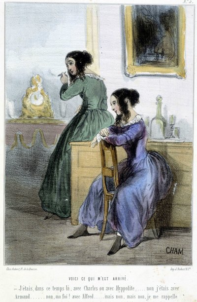 Oto, co mi się przydarzyło (rozmowa o kobietach volages) - w „”Madeleines”” Chama, v.1870-1880 autorstwa Amédée de Noé