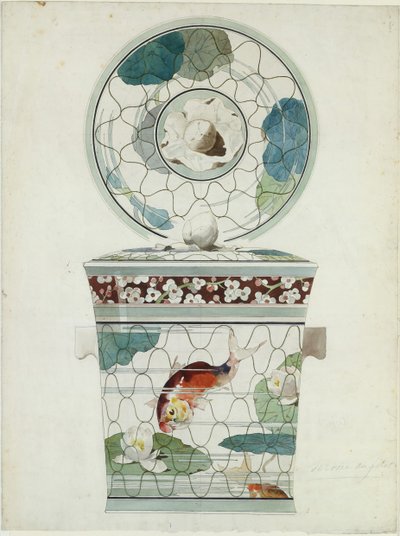 Projekt naczynia z przykryciem w Service au Filet Fish Net Ware..., 1875-85. autorstwa Amédée de Caranza.