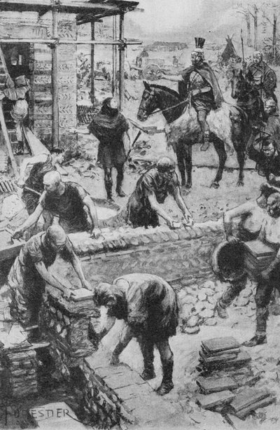 Rzymski generał kierujący budową domu gubernatora przez Darent, gdzie do dziś zachowały się fundamenty (lito) autorstwa Amedee (after) Forestier