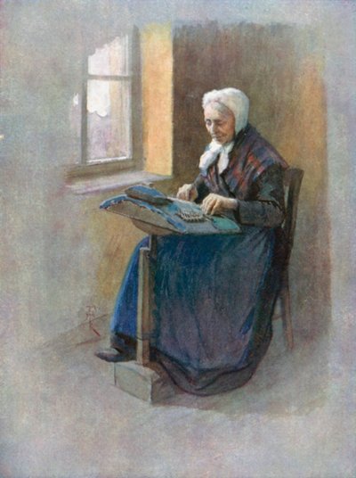 Stary koronkarz, Gandawa (kolorowa litografia) autorstwa Amedee (after) Forestier