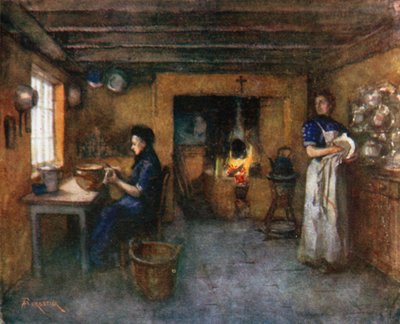 Wnętrze domu wiejskiego, Duinhoek (kolorowa litografia) autorstwa Amedee (after) Forestier