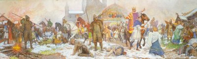 Epizod z okazji koronacji Wilhelma I, Londyn, Boże Narodzenie, 1066, początek XX w. autorstwa Amedee Forestier