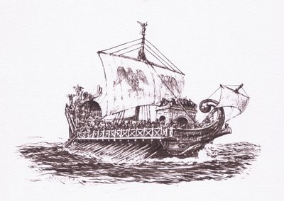 Patrol floty: statki rzymskie, ilustracja z filmu Żołnierz rzymski, 1928 autorstwa Amedee Forestier