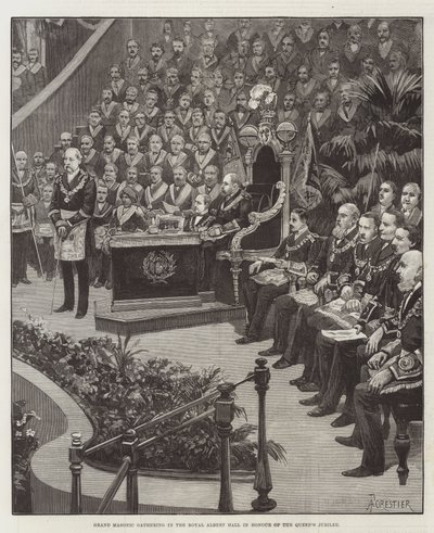 Wielkie Zgromadzenie Masońskie w Royal Albert Hall dla uczczenia Jubileuszu Królowej autorstwa Amedee Forestier