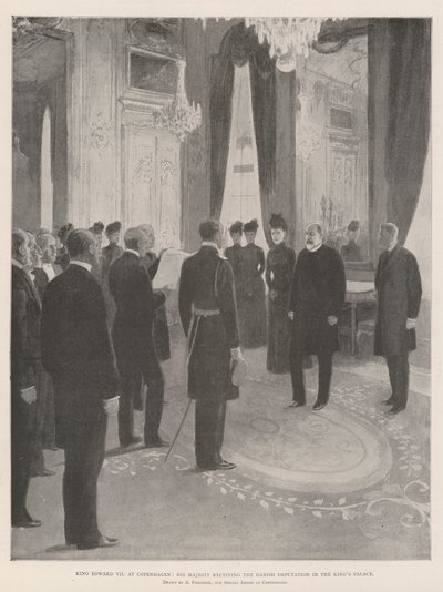 Król Edward VII w Kopenhadze, Jego Wysokość otrzymuje Deputację Duńską w Pałacu Królewskim autorstwa Amedee Forestier
