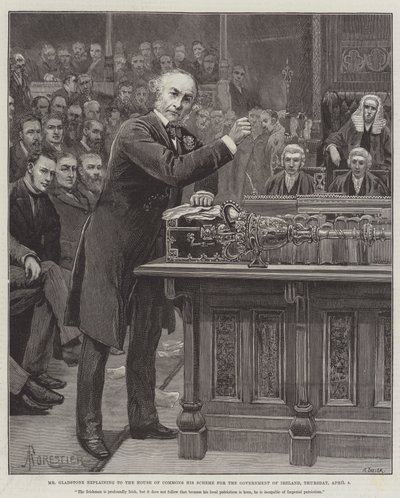 Pan Gladstone wyjaśnia Izbie Gmin swój plan dla rządu Irlandii, czwartek, 8 kwietnia autorstwa Amedee Forestier