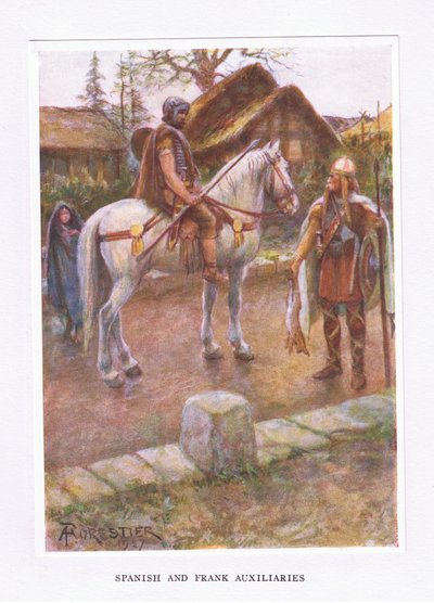 Pomocnicy hiszpańscy i frankijscy, ilustracja z filmu Żołnierz rzymski, 1928 autorstwa Amedee Forestier