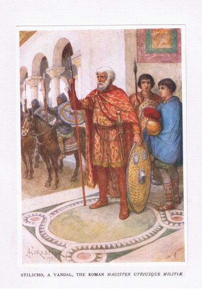 Stiliko, wandal, Magister rzymski Utriusque Militiae, ilustracja z filmu Żołnierz rzymski, 1928 autorstwa Amedee Forestier