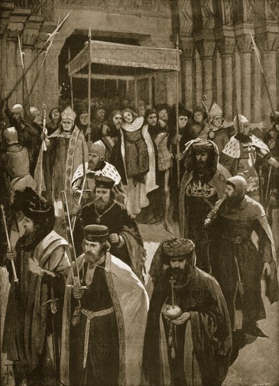 Recesja po koronacji Ryszarda II, czuwanie św. Kenelma, 16 lipca 1377, z „The Illustrated London News”, 1902 autorstwa Amedee Forestier