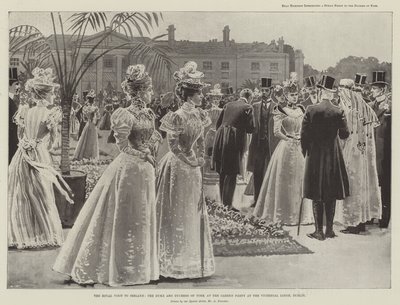 Królewska wizyta w Irlandii, Książę i Księżna Yorku na przyjęciu ogrodowym w Viceregal Lodge, Dublin autorstwa Amedee Forestier