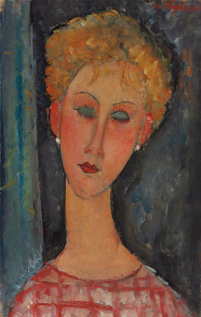 Blond kobieta z kręconymi włosami; Blondynka z kolczykami, ok. 1918-1919 autorstwa Amedeo Modigliani