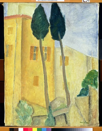 Cyprysy i dom, 1919 autorstwa Amedeo Modigliani