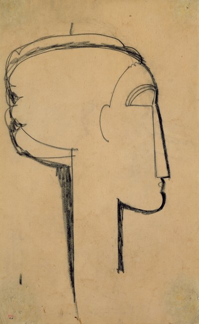 Głowa z profilu (węgiel drzewny na papierze) autorstwa Amedeo Modigliani