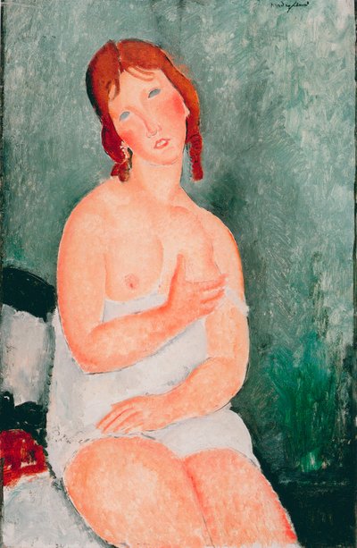 Młoda kobieta w koszuli - Obraz Amedeo Modigliani (1884-1920) autorstwa Amedeo Modigliani