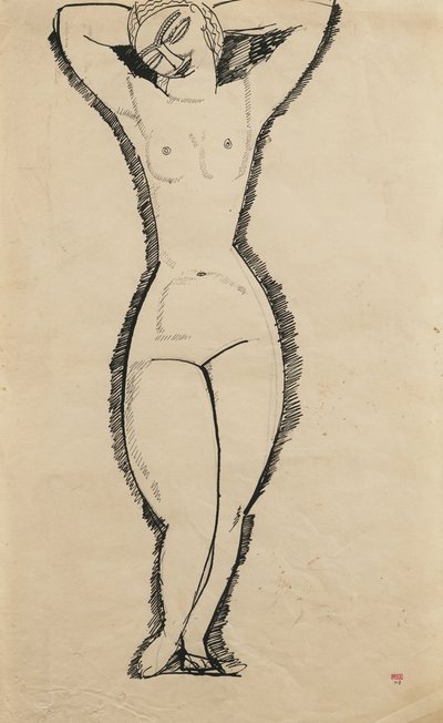 Stojący nago z podniesionymi rękami, 1911 autorstwa Amedeo Modigliani