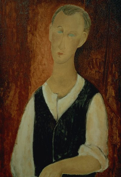 Młody mężczyzna w czarnej kamizelce, 1912 autorstwa Amedeo Modigliani
