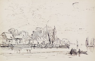 Scena rzeczna z barkami, ok. 1803 (długopis) autorstwa Amelia Long