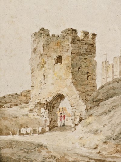 Dwóch żołnierzy na służbie w zamku Dover, ok. 1805 (akwarela) autorstwa Amelia Long