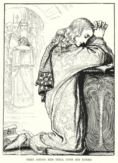 Znaleźli go wciąż na kolanach (rycina) autorstwa Amelia M. (attr.to) Bowerley or Bauerle