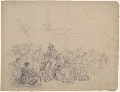 Scena na dokach autorstwa American 19th Century
