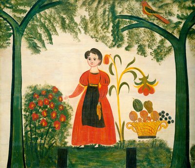 Dziewczyna w czerwieni z kwiatami i distelfinkiem autorstwa American 19th Century