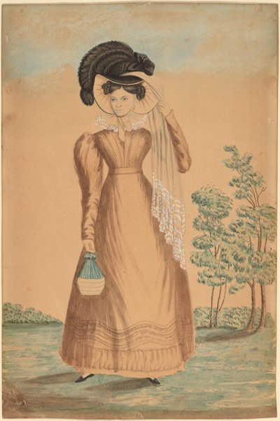 Kobieta w kapeluszu z pióropuszem autorstwa American 19th Century